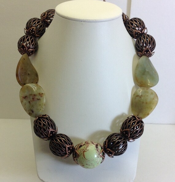 Chunky Jade and copper necklace. - image 1