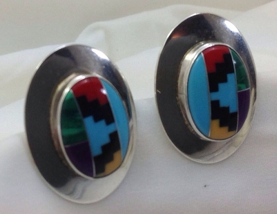 Sterling silver intarsia clip on earrings - image 1