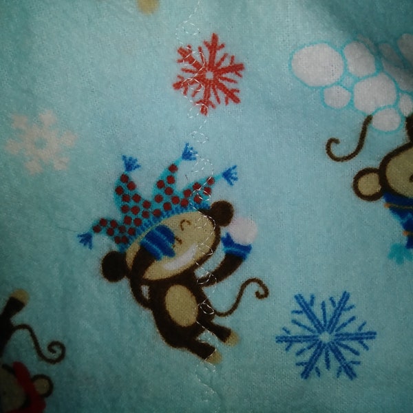 Monkey With Snowballs Pillowcase / Girl's Blue Flannel  Bedding / Flannel Monkeys in Hats Pillowcase  / Winter Flannel Monkey Bedding