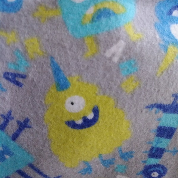 Monster Toddler Pillowcase / Blue Flannel Toddler Bedding / Toddler Bed Pillowcase / Cartoon Monster Toddler Bedding / Gray Pillowcase