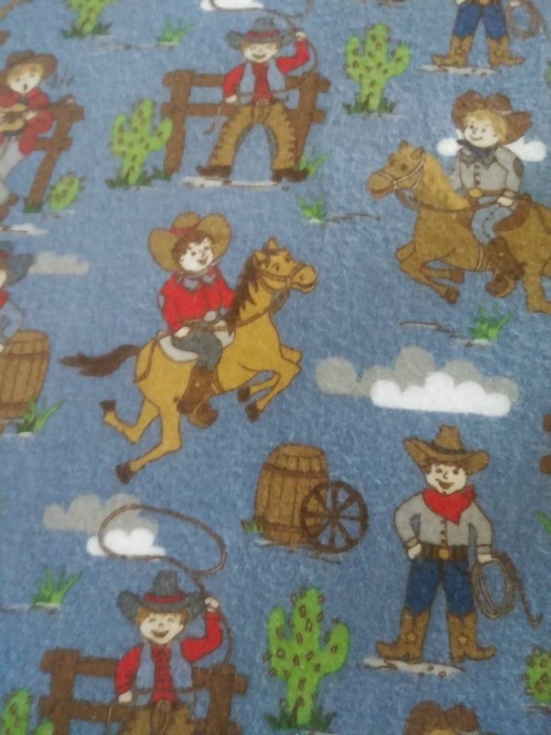 Cowboy Crib Bedding Set/cotton Flannel Infant Bedding / Blue Standard