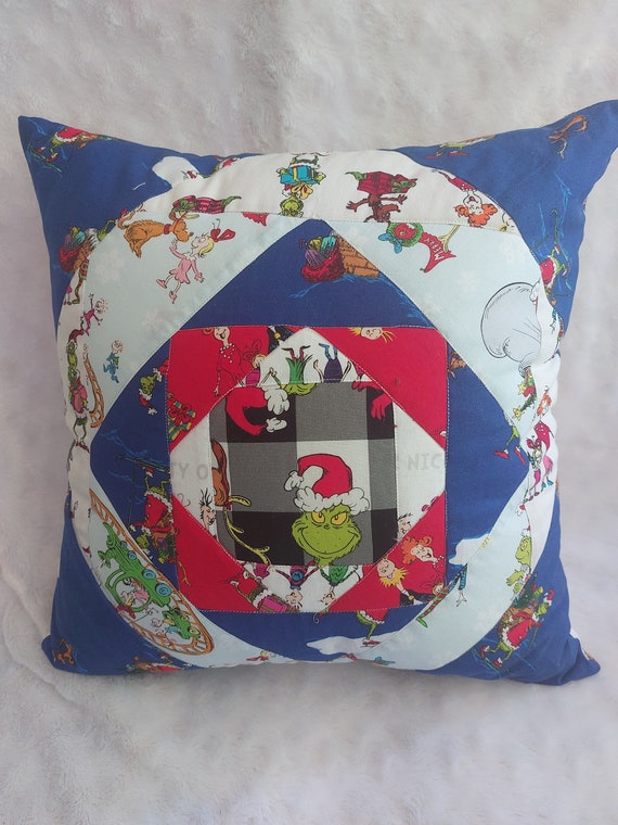 Grinch Christmas Pillow: Seuss Patchwork Holiday Throw Pillow