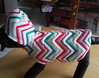 Small Flannel Dog Coat / Small Dog Jacket /Small Christmas Dog Apparel/ Small Dog Clothing /Dog Attire / Quilted Waves of Red, Green & White