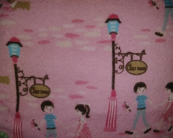 Pink Toddler Pillowcase / Parisian  Cotton Flannel Toddler Pillowcase /  16 X 12 Toddler Pillowcase / Toddlers Flannel Pillowcase