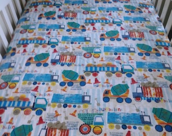 Crib Bedding / Construction Truck Infant Bedding / Boy Fitted Crib Sheet/Toddler Bed Sheet / Truck Crib Sheet/ Cement Truck Crib Sheet