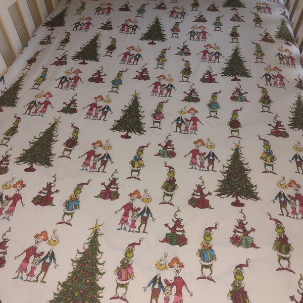Grinch Crib Bedding / How The Grinch Stole Christmas Toddler Bedding / Dr. Seuss White Fitted Crib Sheet / Grinch Christmas Bedding