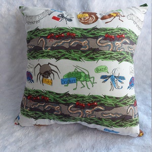Insect Pillow/  Cricket Bed Pillow / Gray Cotton Throw Pillow / Worm Pillow / Spider Pillow/Ant Throw Pillow