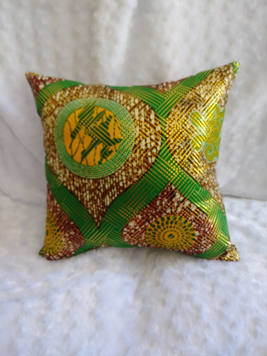 Green Metallic Ankara Pillow / Green Sofa Pillow / Gold Etsy