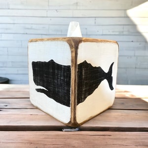 Rustic Whale Tissue Box Cover, Nautical Coastal Decor, Wood Beach House Bathroom