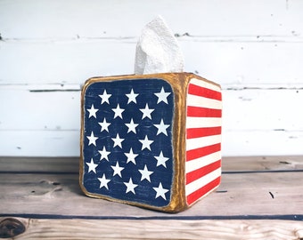 American Flag Tissue Box Cover, Patriotic Memorial Day Decor USA