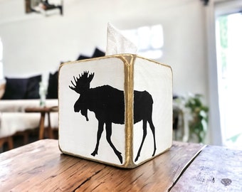 Maine Moose Tissue Box Cover,  Acadia National Park, Wooden Maine Gifts,  Rustic Log Cabin Decor