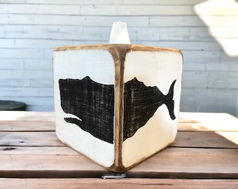 Whale Tissue Box Cover, Nautical Coastal Decor, Beach House Bathroom