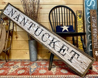 Nantucket sign on barn wood rustic weathered beach sign 24 x 3 12 READY 2 SHIP unique