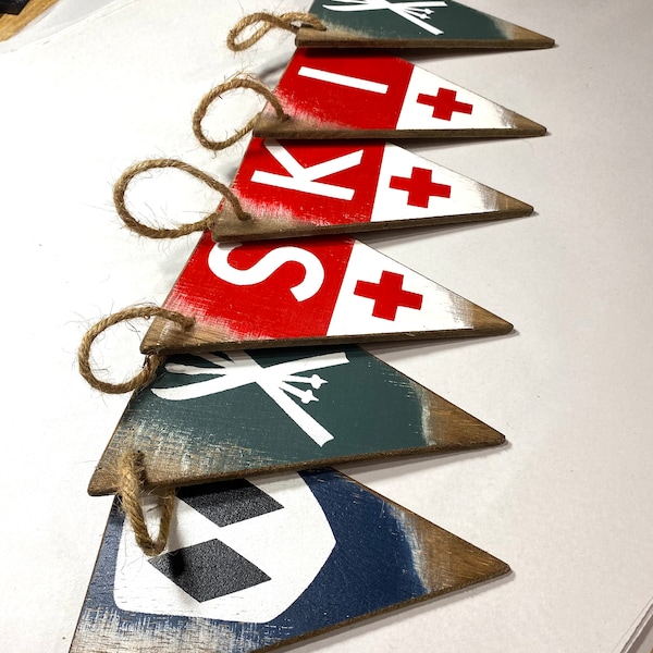 Rustic Ski Sign | Ski Lodge Decor | Log Cabin Pennant Wood Banner