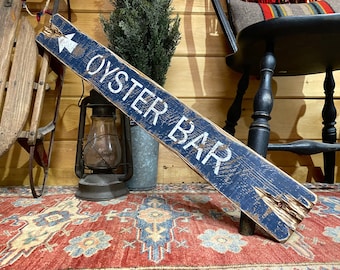 Wood Oyster Bar Sign, Coastal Distressed Seafood Decor