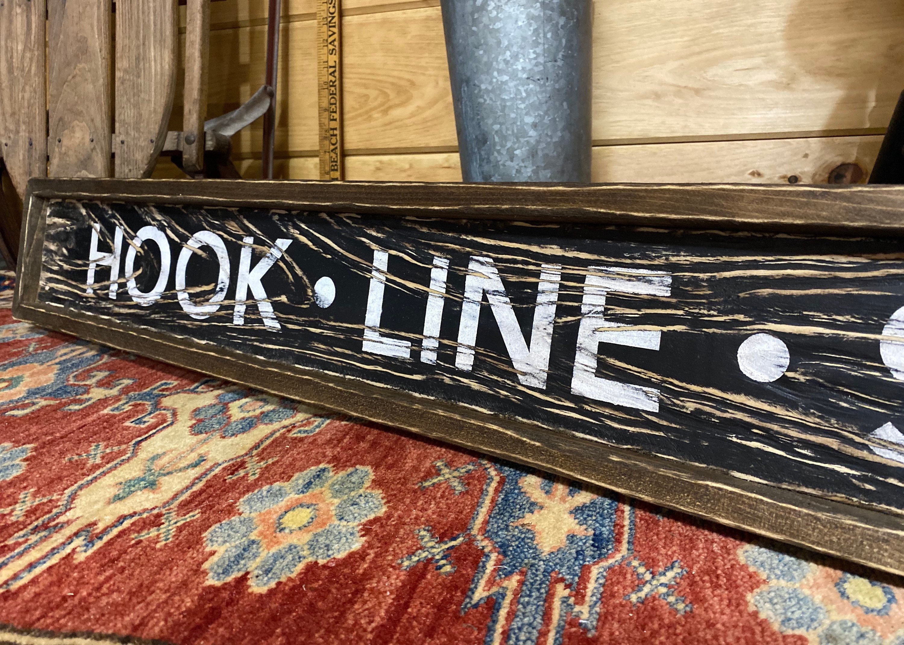 Home Décor Wall Décor Hook Line Sinker Distressed Lake House Sign