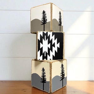 Handmade set of three Western Aztec tissue boxes, adding rustic Southwestern charm to cabins, lodges, or ranch homes, made in Maine