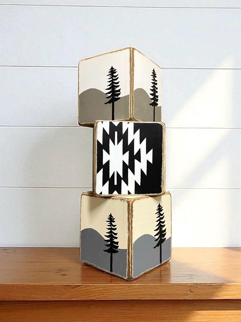 Handmade set of three Western Aztec tissue boxes, adding rustic Southwestern charm to cabins, lodges, or ranch homes, made in Maine