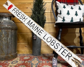 Maine Lobster Decor Sign, Coastal Beach House Decor