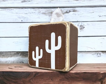 Caja de pañuelos rústica de madera de cactus saguaro, decoración del oeste, baño bohemio tribal del suroeste