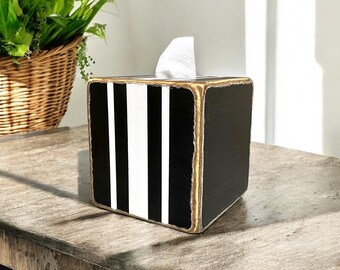 Country Farmhouse Striped Tissue Box Cover,  Rustic Bathroom Decor