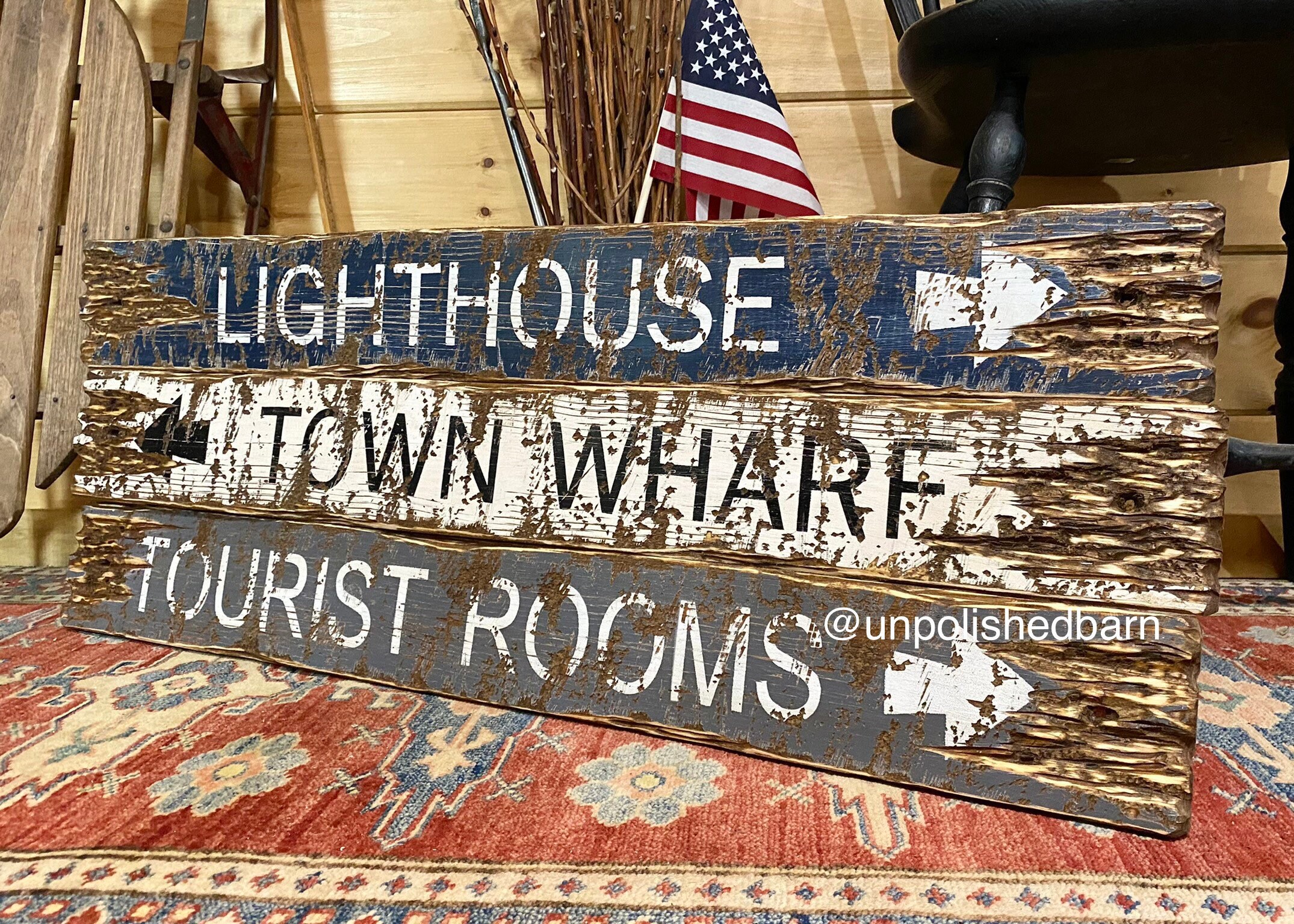 Rustic Nautical Sign Set Wood Coastal Decor Town Wharf Etsy