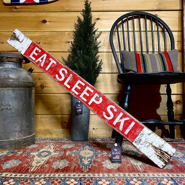 Rustic Eat Sleep Ski Wood Sign