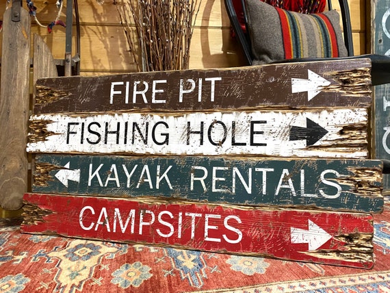 Rustic Lodge Sign Set Distressed Fishing Decor Wood Camping Gift 