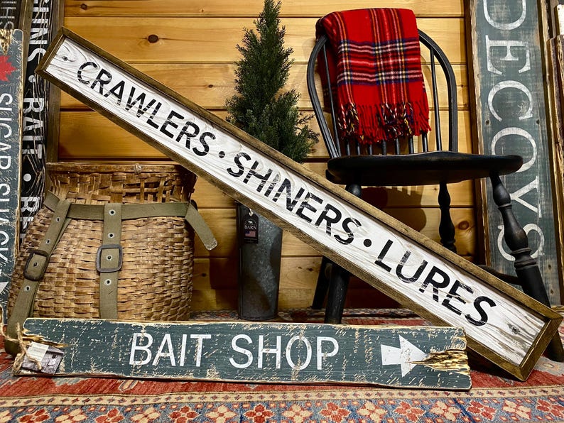 Bait Shop Sign – Rustic Wood Fishing Decor for Cabin, Lake House, Bass ...