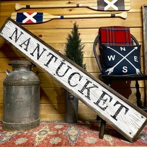 Rustic Nantucket Massachusetts ACK Wood Sign, Coastal Island Decor, Nautical Beach House 5ft