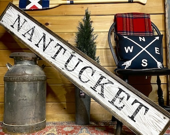 Rustic Nantucket Massachusetts ACK Wood Sign, Coastal Island Decor, Nautical Beach House 5ft
