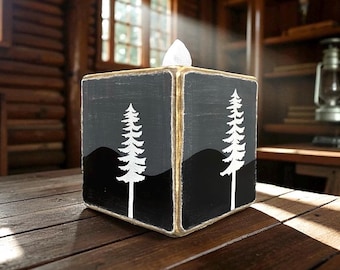 Pine Tree Forest Tissue Box Cover – Log Cabin, Lodge & Mountain Home Decor