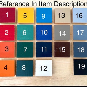 Color chart displaying available paint colors and finish options for the handcrafted Cider Mill wood sign, allowing customization for farmhouse kitchens, country homes, cabins, and fall harvest decorating.