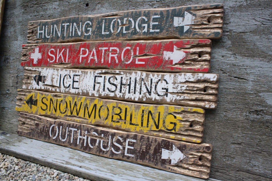 Rustic Wood Hunting Lodge Signs Log Cabin Decor Snowmobile Etsy