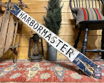 Harbormaster Coastal Wood Sign,  Distressed Nautical Decor, Lake House Sign, 4ft