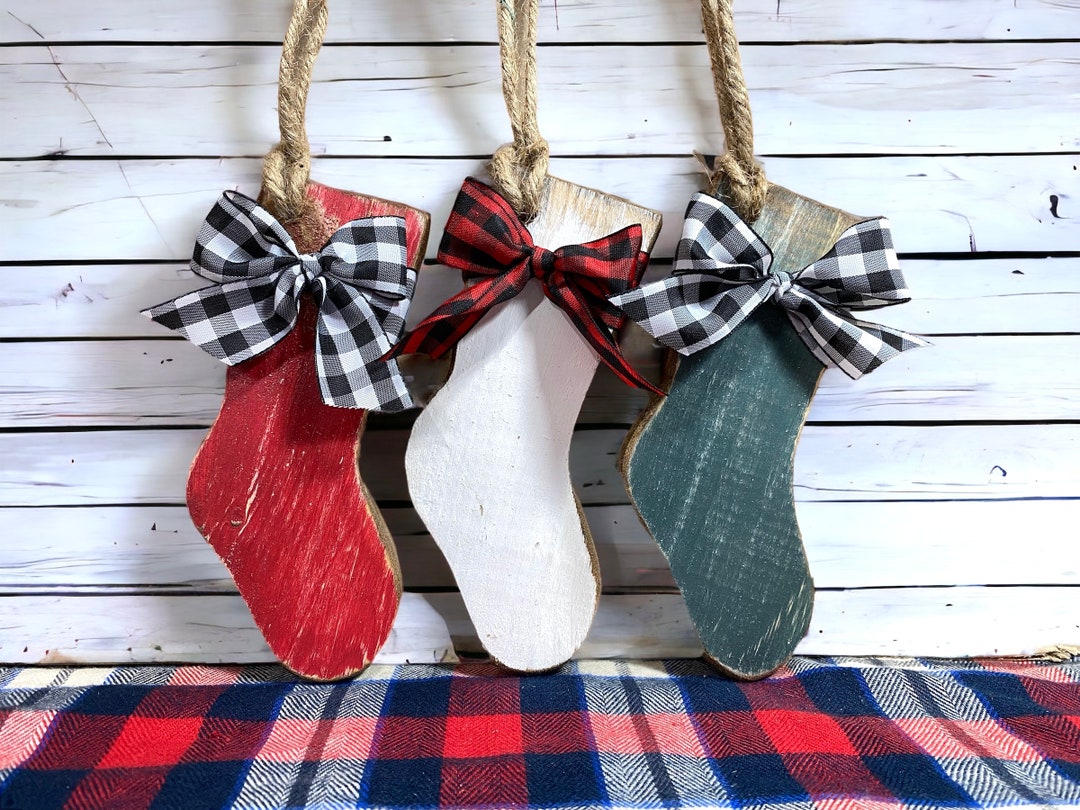 Wood Christmas Stocking Ornaments Rustic Country Cabin Decor Etsy