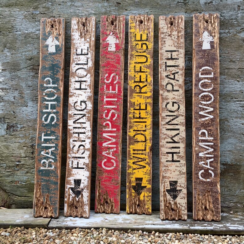 Rustic Fishing Signs Wood Log Cabin Decor Hiking Gift Camp Etsy