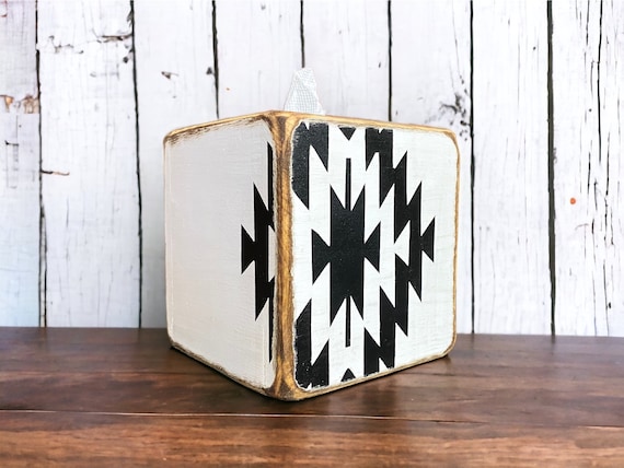 Aztec Tissue Box Cover,  Western Ranch Decor, Tribal Hand painted