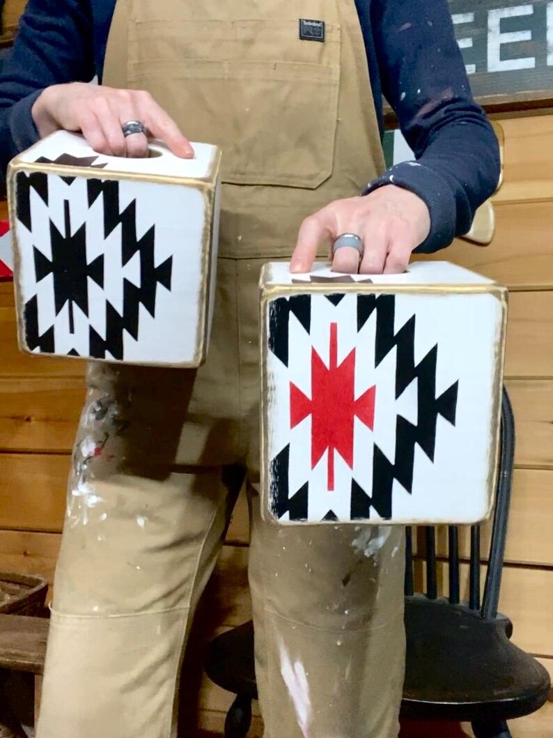 artist holfing 2 southwestern Aztec tissue boxes for cabin, ranch and western decor