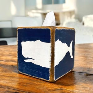 Nautical Coastal Home Decor, Seaside Whale Tissue Box Cover