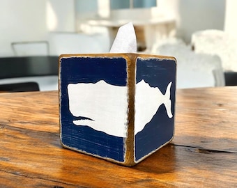 Nautical Whale Decor, Coastal Beach House Tissue Box Cover