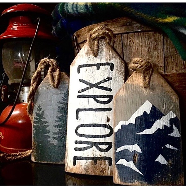 Rustic Explore Sign, Mountain Sign Log Cabin Decor | Camp Sign | Wood Door Tags, National National Park Service Distressed