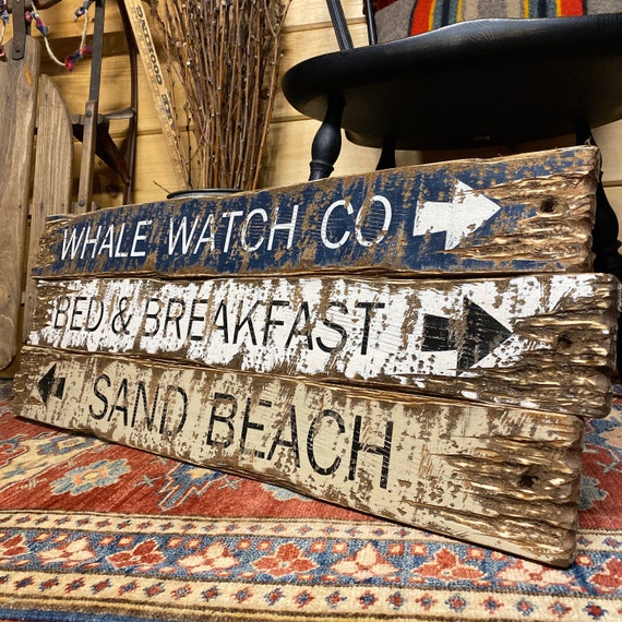 Coastal Decor Wood Whale Sign Set Rustic Beach Decor Whale Etsy