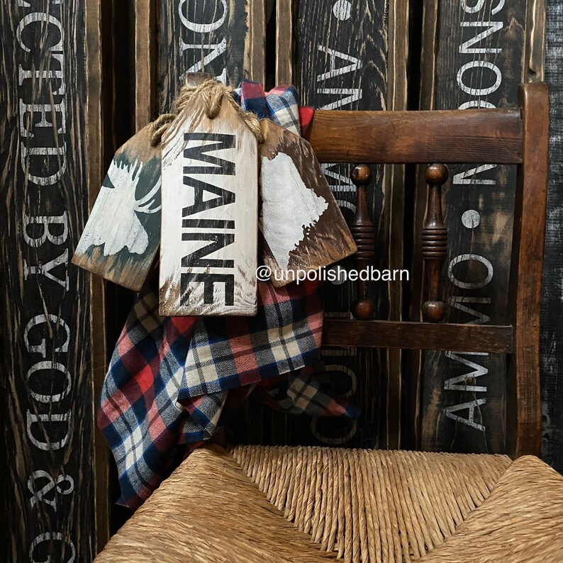 Maine Moose Sign Wood Door Tag Rustic Decor Distressed Etsy