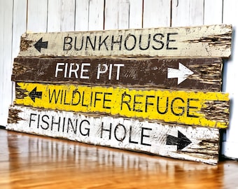 Rustic Fishing Cabin Sign Set | Camping Lodge & Man Cave Wall Decor