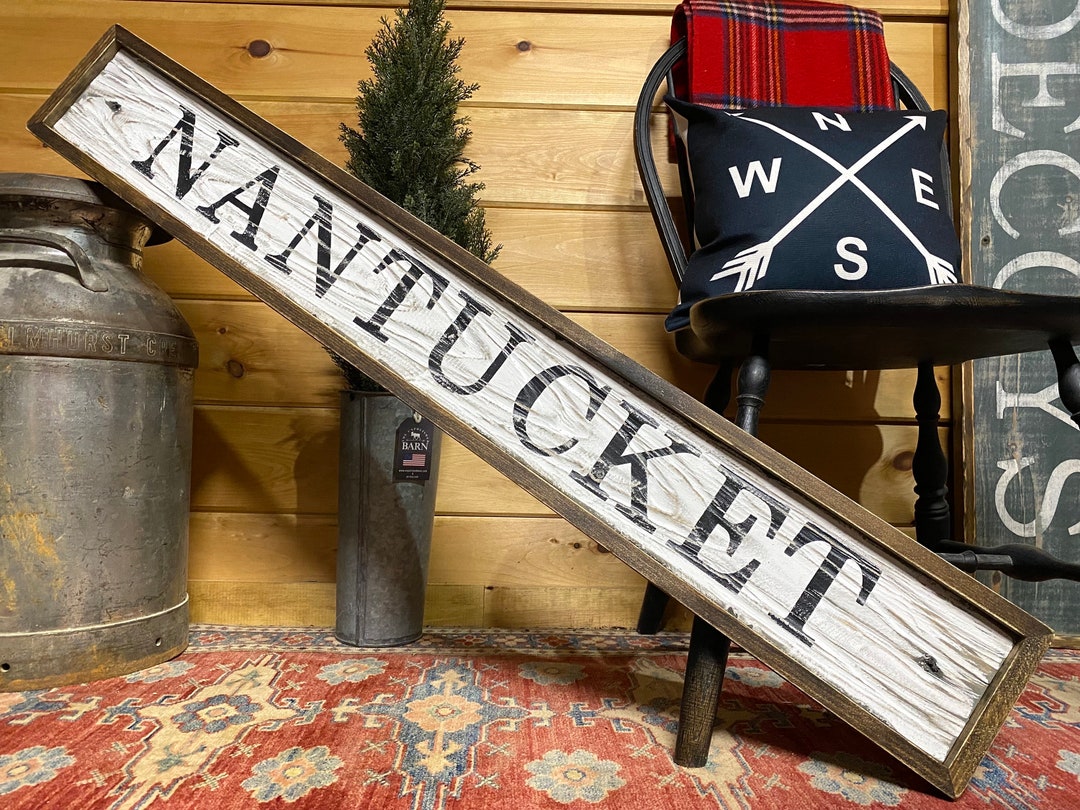 Nantucket Massachusetts Sign, Rustic Coastal Decor, Nautical Wood Sign ...