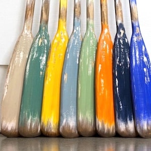 Wood Canoe Boat Paddles, Painted Nautical Decor, Coastal Beach Boat Oar Wall Art