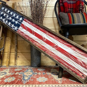 Rustic Wood American Flag, Patriotic Country Decor, Liberty, USA, Primitive  4th of July,long thin Skinny Large