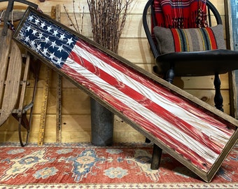 Rustic Wood American Flag, Country Decor, Liberty, USA Distressed, Primitive Sign, 48" 4ft 4th of July,long thin Skinny Large