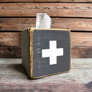Rustic Swiss Cross Tissue Box Cover | Wood Skiing or military Decor, Gray